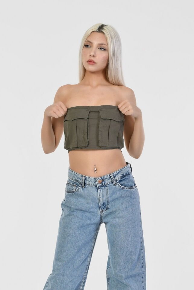 Quzu Körük Cep Detaylı Bluz  - Haki