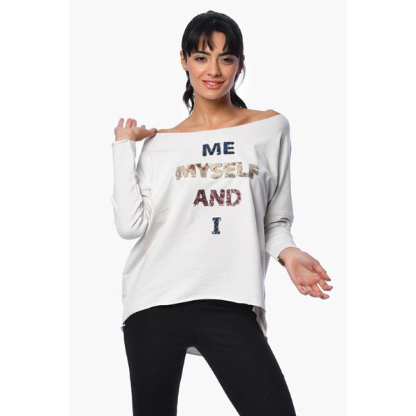 Cotton Candy Önü Pul Baskılı Kadın Sweatshirt - Krem