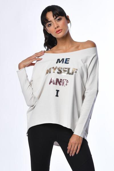 Cotton Candy Önü Pul Baskılı Kadın Sweatshirt - Krem