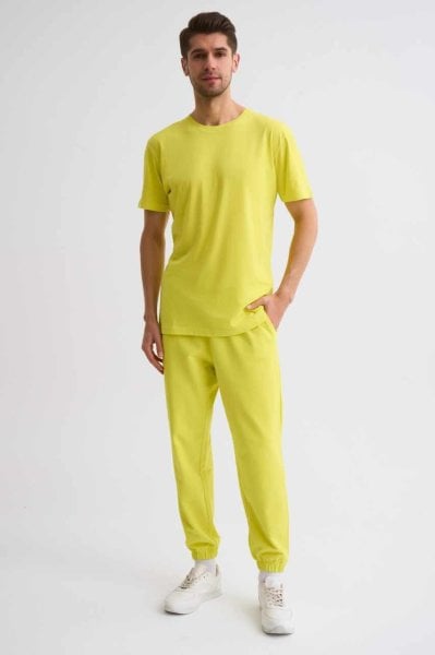 Organik Cepli Erkek Eşofman Altı  - Sarı Sarı - XXL