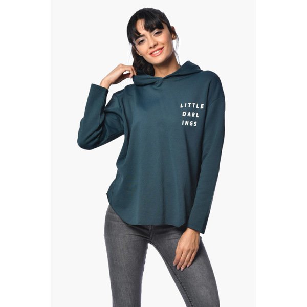 Cotton Candy Kabşonlu Baskılı Kadın Sweatshirt - Yeşil