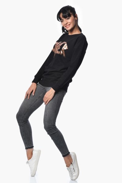 Cotton Candy Baskılı Kadın Sweatshirt - Siyah