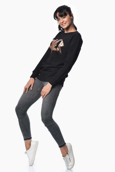 Cotton Candy Baskılı Kadın Sweatshirt - Siyah