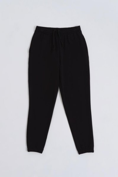 Organik Cepli Regular Fit Bağcıklı Kadın Eşofman Altı - Siyah Siyah - XL