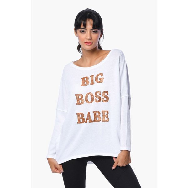 Cotton Candy Baskılı Uzun Kollu Kadın T-Shirt - Beyaz