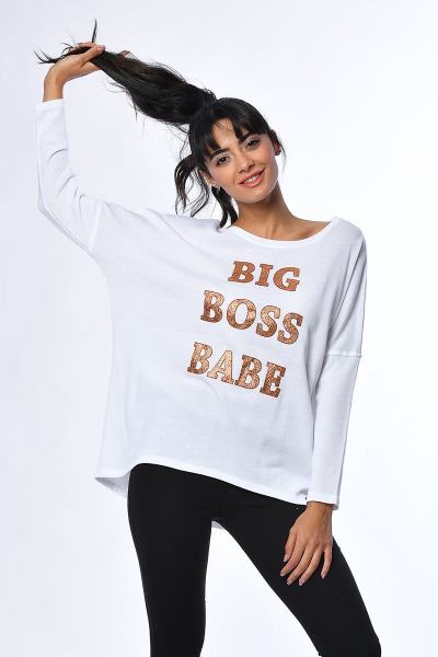 Cotton Candy Baskılı Uzun Kollu Kadın T-Shirt - Beyaz