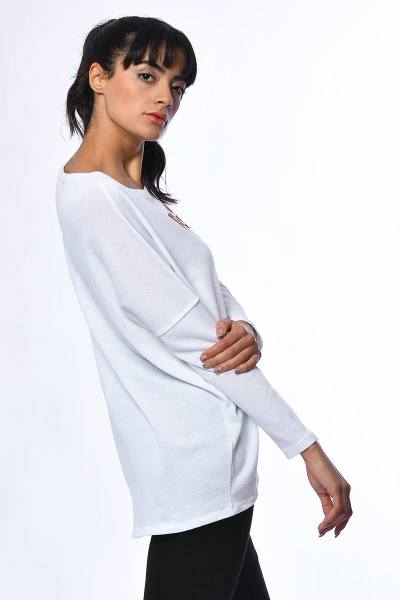 Cotton Candy Baskılı Uzun Kollu Kadın T-Shirt - Beyaz