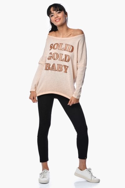 Cotton Candy Baskılı Uzun Kollu Kadın T-Shirt - Turuncu