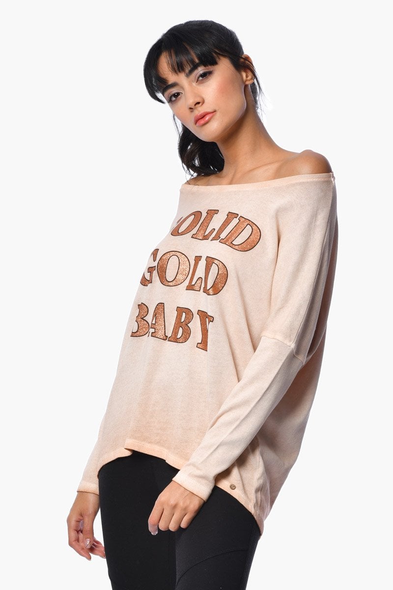 Cotton Candy Baskılı Uzun Kollu Kadın T-Shirt - Turuncu