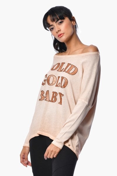 Cotton Candy Baskılı Uzun Kollu Kadın T-Shirt - Turuncu