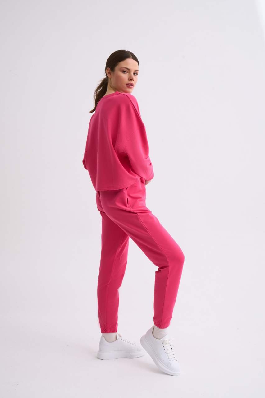 Organik Cepli Regular Fit Bağcıklı Kadın Eşofman Altı - Pembe Pembe - S