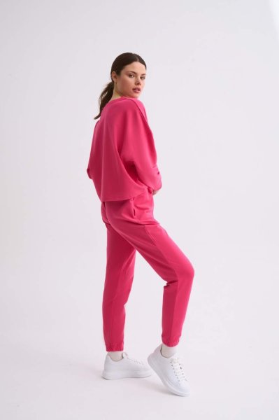Organik Cepli Regular Fit Bağcıklı Kadın Eşofman Altı - Pembe Pembe - XL