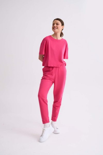 Organik Cepli Regular Fit Bağcıklı Kadın Eşofman Altı - Pembe Pembe - XL