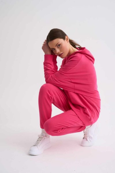 Organik Cepli Regular Fit Bağcıklı Kadın Eşofman Altı - Pembe Pembe - XL