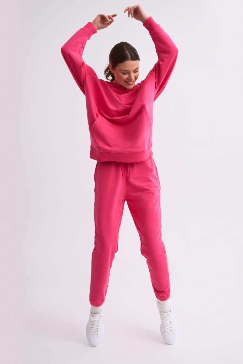 Organik Cepli Regular Fit Bağcıklı Kadın Eşofman Altı - Pembe Pembe - XL