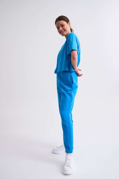 Organik Cepli Regular Fit Bağcıklı Kadın Eşofman Altı - Mavi Mavi - XL