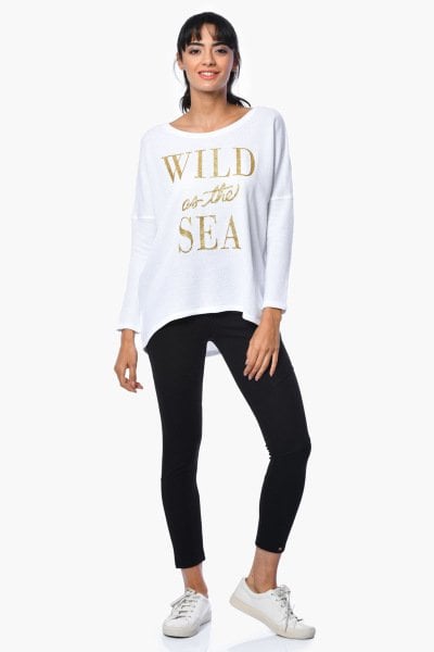 Cotton Candy Sim Baskılı Yarasa Kol Kadın Sweatshirt - Beyaz