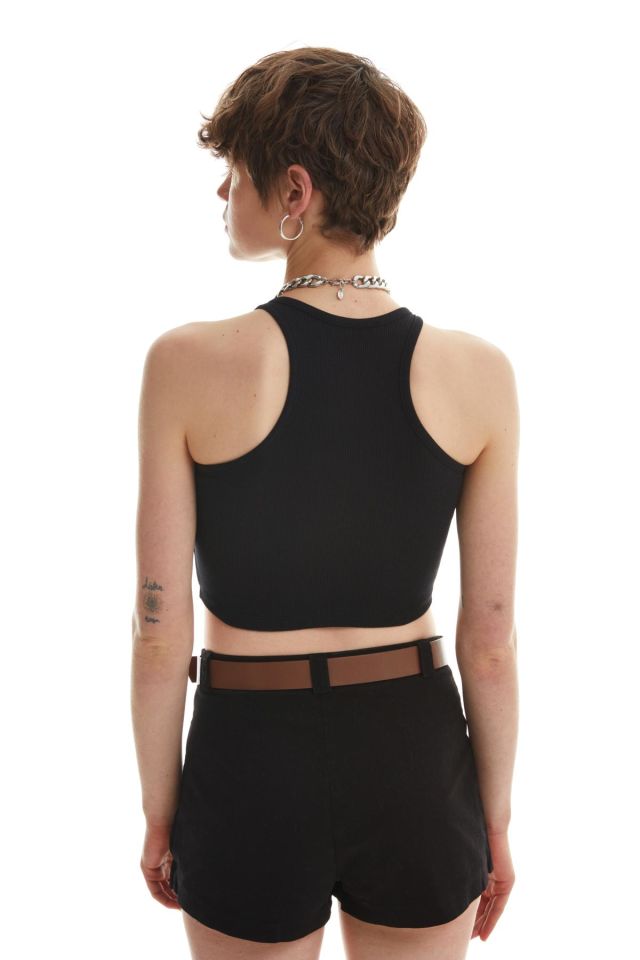 QUZU Halter Yaka Crop Atlet  - Siyah