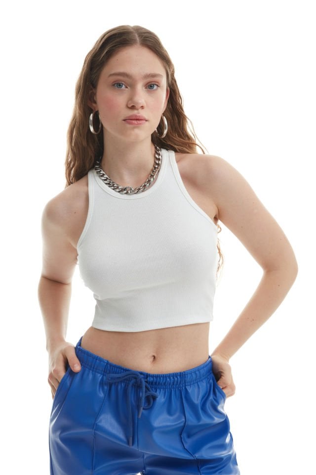 QUZU Halter Yaka Crop Atlet  - Ekru