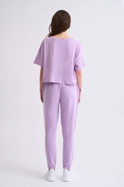Organik Cepli Regular Fit Bağcıklı Kadın Eşofman Altı - Lila Lila - S