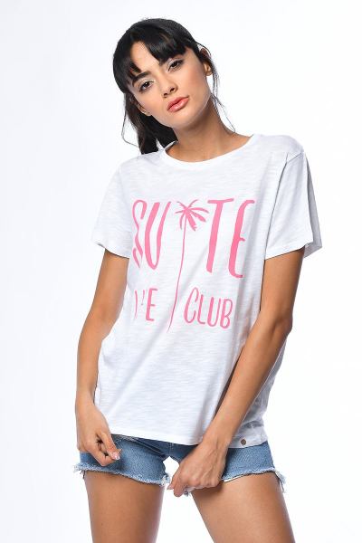 Cotton Candy Flamlı Baskılı Kısa Kollu Kadın T-Shirt - Beyaz