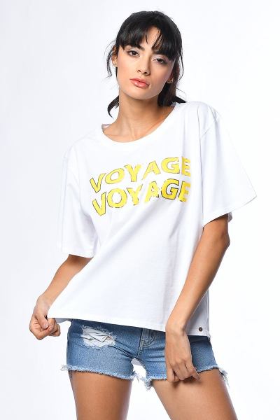 Cotton Candy Baskılı Kısa Kollu Kadın T-Shirt - Beyaz