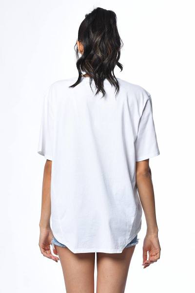 Cotton Candy Baskılı Kısa Kollu Kadın T-Shirt - Beyaz