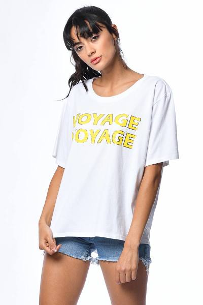 Cotton Candy Baskılı Kısa Kollu Kadın T-Shirt - Beyaz