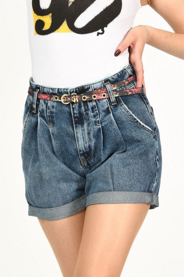 WhatsUp Duble Paça Yüksek Bel Denim Şort  - Denim