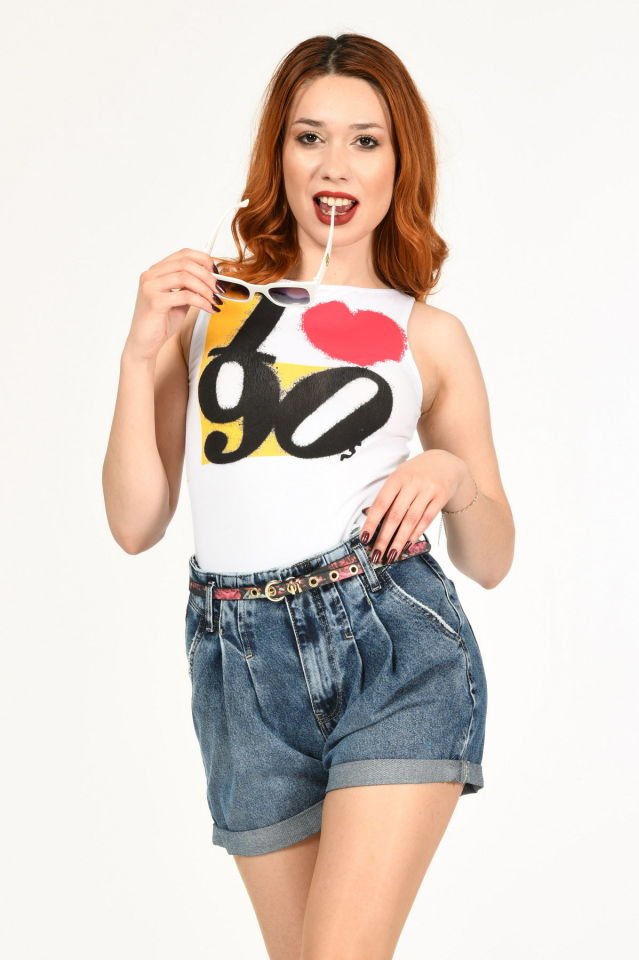 WhatsUp Duble Paça Yüksek Bel Denim Şort  - Denim