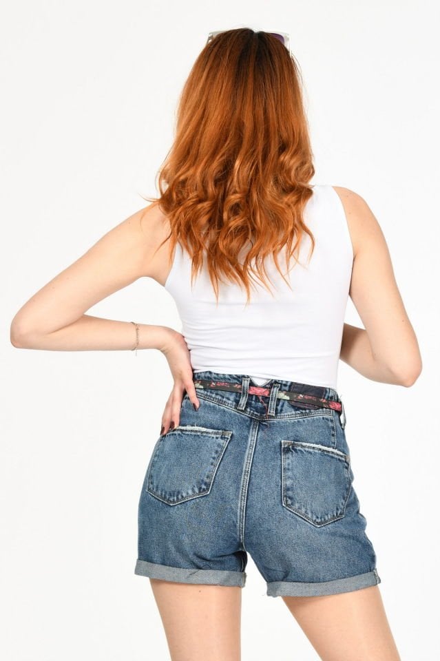 WhatsUp Duble Paça Yüksek Bel Denim Şort  - Denim