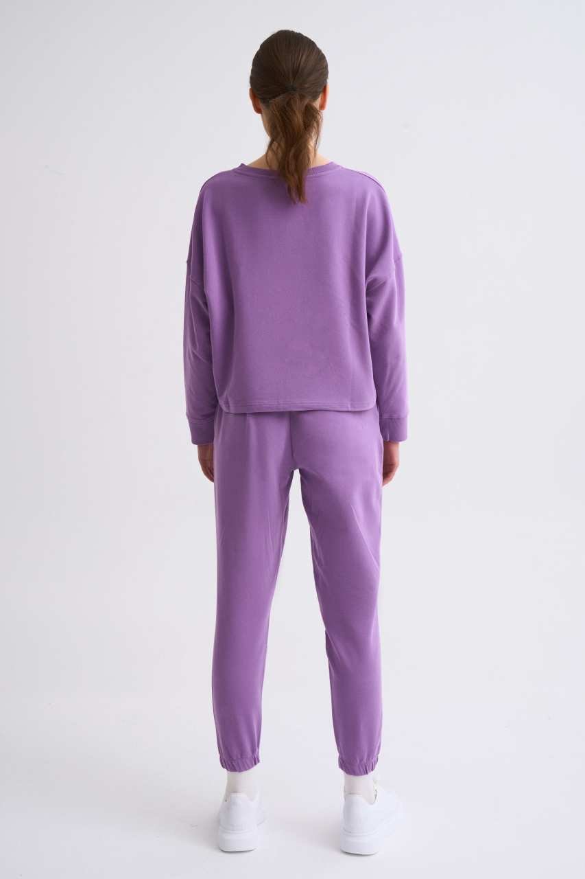 Organik Cepli Regular Fit Bağcıklı Kadın Eşofman Altı - Mor Mor - XL