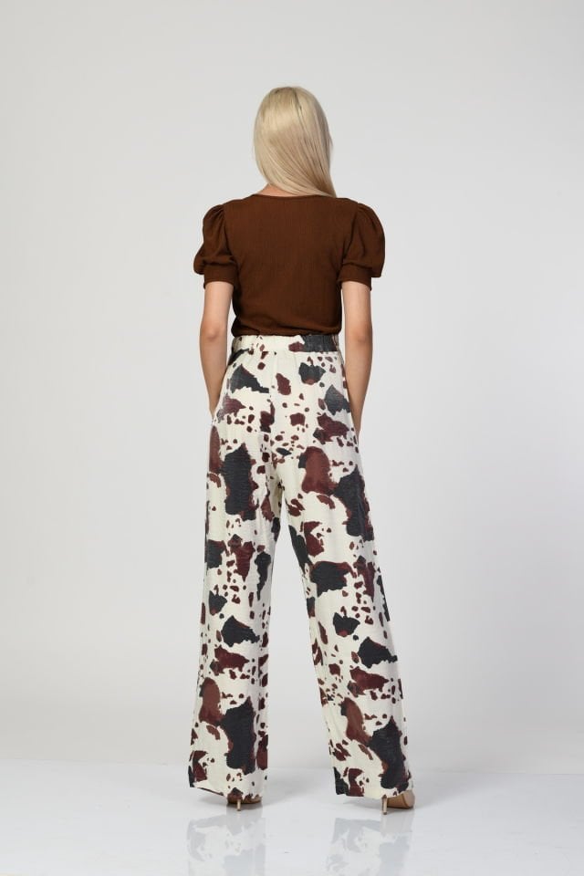 QUZU Leke Desenli Geniş Paça Pantolon  - Ekru