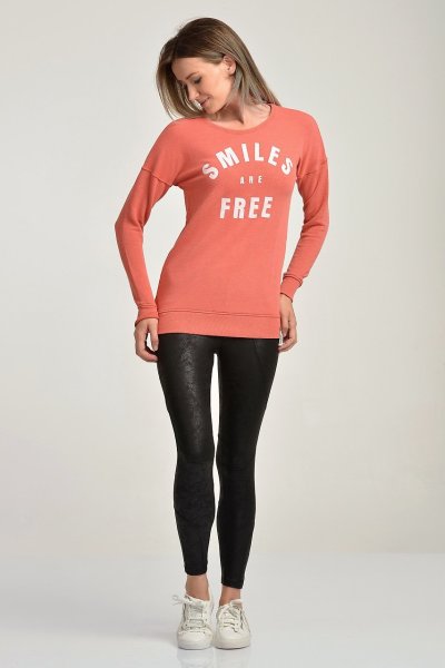 Cotton Candy Smiles are Free Baskılı Kadın Sweatshirt - Mercan