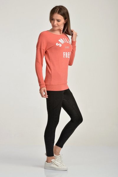 Cotton Candy Smiles are Free Baskılı Kadın Sweatshirt - Mercan