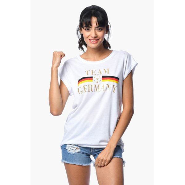 Cotton Candy Alman Bayrağı Baskılı Kısa Kollu Kadın T-Shirt - Beyaz