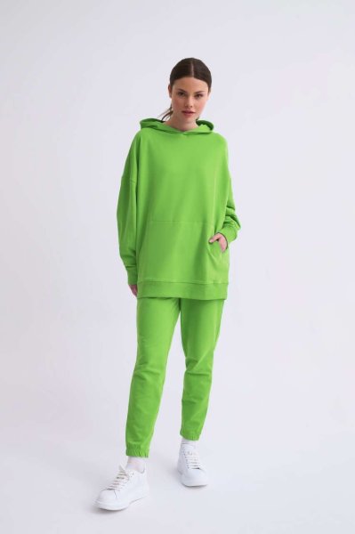 Organik Cepli Regular Fit Bağcıklı Kadın Eşofman Altı - Yeşil Yeşil - S