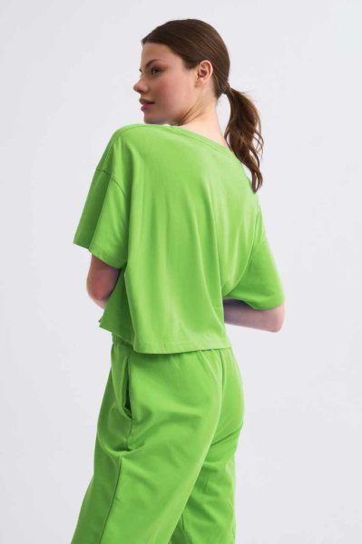 Organik Cepli Regular Fit Bağcıklı Kadın Eşofman Altı - Yeşil Yeşil - XS