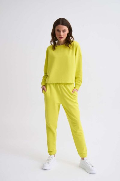 Organik Cepli Regular Fit Bağcıklı Kadın Eşofman Altı - Sarı Sarı - XL