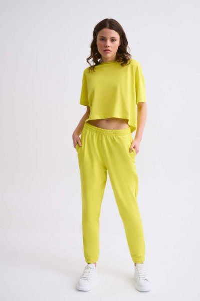 Organik Cepli Regular Fit Bağcıklı Kadın Eşofman Altı - Sarı Sarı - XS