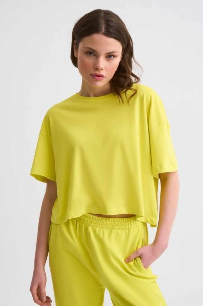 Organik Cepli Regular Fit Bağcıklı Kadın Eşofman Altı - Sarı Sarı - XS