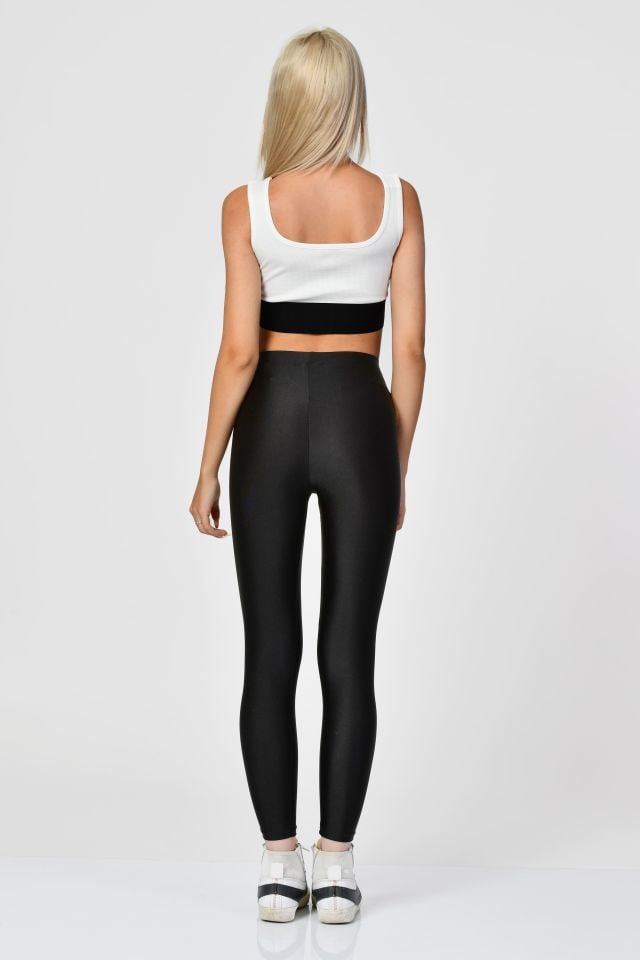 Zegy Yüksek Bel Parlak Disko Tayt  - Siyah