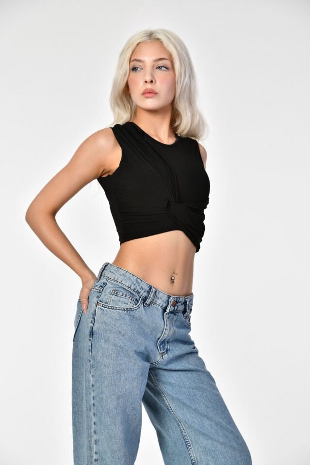 Fame Drapeli Bluz  - Siyah