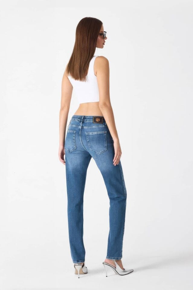 WhatsUp Kadın Orta Bel Boyfriend Jean Pantolon  - Mavi