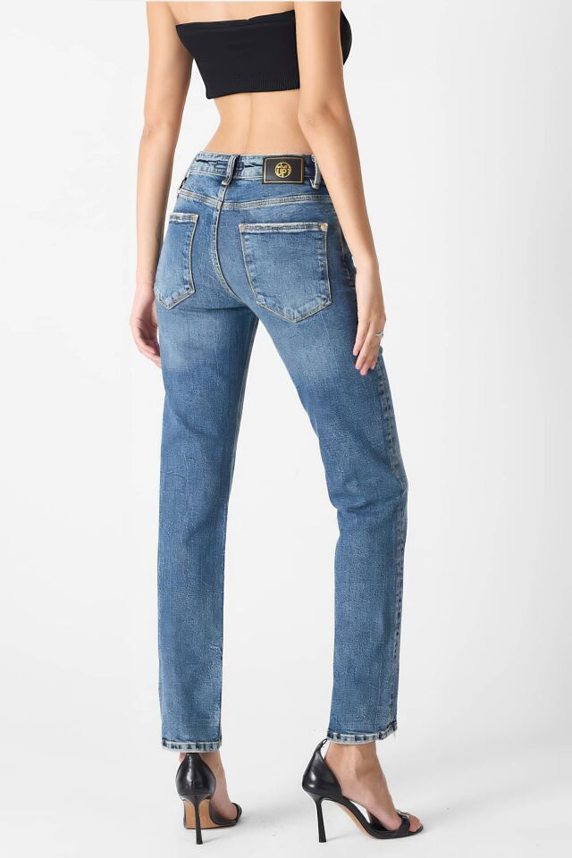 WhatsUp Kadın Orta Bel Boyfriend Jean Pantolon  - Mavi
