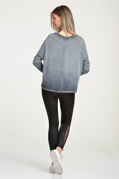 Cotton Candy Özel Sökük Cep, Sim Dikiş  Uzun Kol Kadın T-Shirt - Mıdnıght