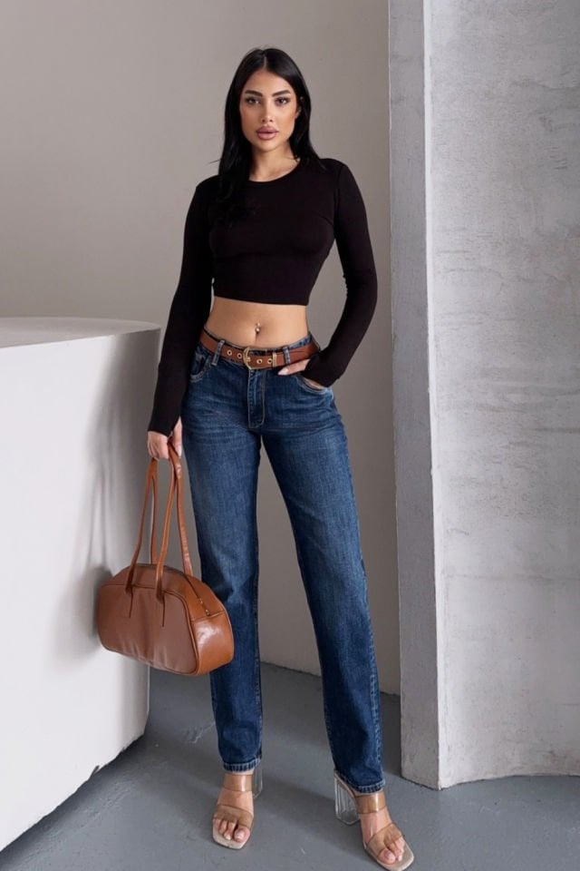 WhatsUp Kadın Orta Bel Boyfriend Jean Pantolon  - Mavi