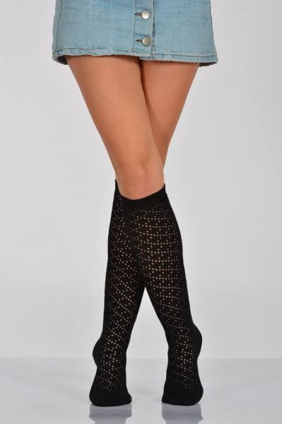 Kadın File Desenli  Dizaltı Çorabı  - Siyah 6\\\'lı Paket