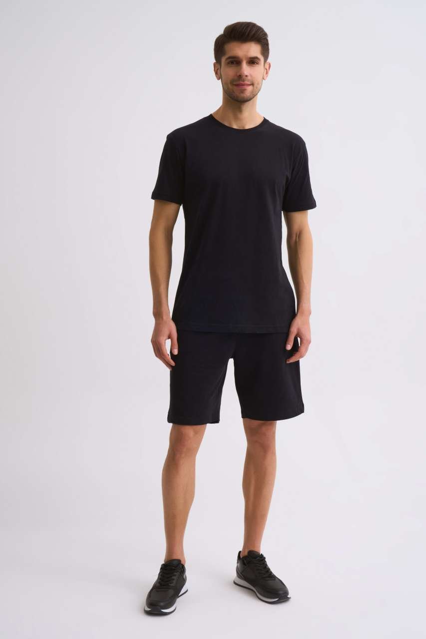 Organik Cepli Regular Fit Erkek Bermuda Şort - Siyah Siyah - XXL