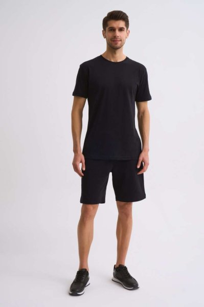 Organik Cepli Regular Fit Erkek Bermuda Şort - Siyah Siyah - XXL